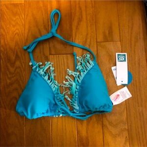 blue fringe rip curl triangle bathing suit top